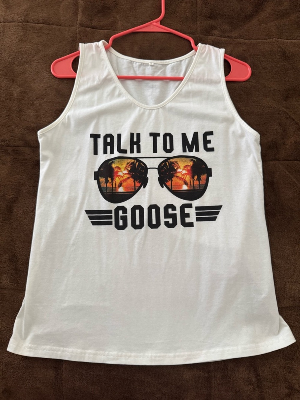 Amazon White Tank Top with Black and Orange Graphic - "Talk To Me Goose"